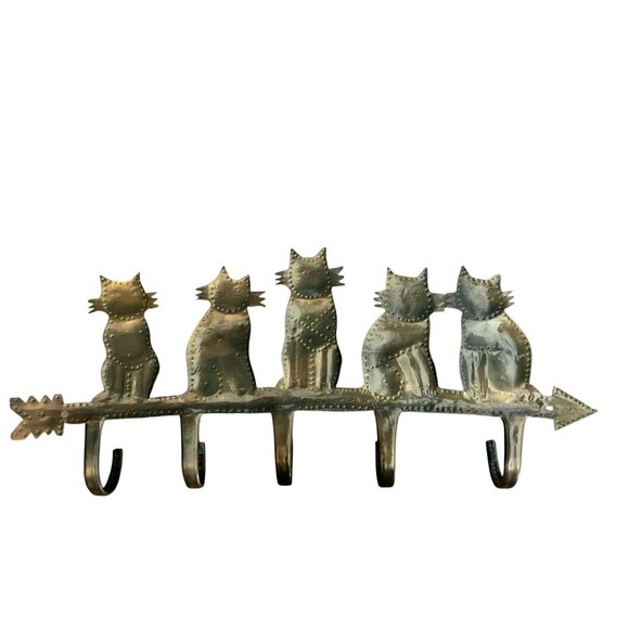 Metal Cat Wall Hook Rack With 5 Hooks And Arrow Design - Picture 5 of 6